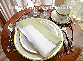 White Hemstitch Dinner Napkin with Winter Pear color border.